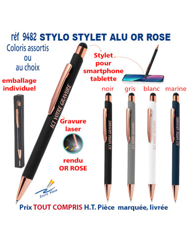 STYLO STYLET ALU OR ROSE REF 9482 9482 STYLOS PUBLICITAIRES PERSONNALISES  2,23 €