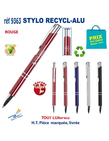 STYLO RECYCL-ALU REF 9363 9363 STYLOS PUBLICITAIRES PERSONNALISES  1,77 €