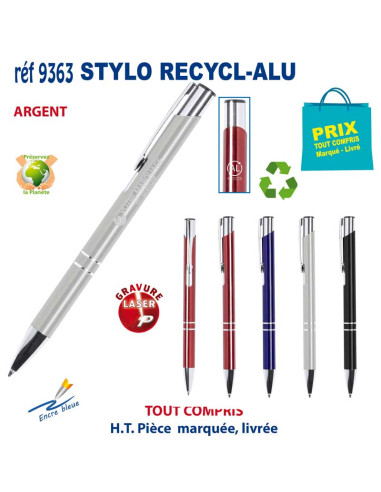 STYLO RECYCL-ALU REF 9363 9363 STYLOS PUBLICITAIRES PERSONNALISES  1,77 €