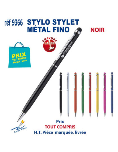 STYLO STYLET METAL FINO REF 9366 9366 STYLOS PUBLICITAIRES PERSONNALISES  1,60 €