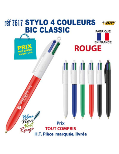 STYLO 4 COULEURS BIC CLASSIC REF 7617 7617 STYLOS PUBLICITAIRES PERSONNALISES  2,57 €