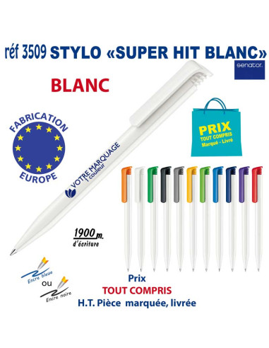 STYLO SUPER HIT BLANC REF 3509 3509 Stylos plastiques  0,42 €