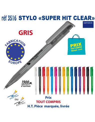 STYLO SUPER HIT CLEAR REF 3516 3516 Stylos plastiques  0,42 €