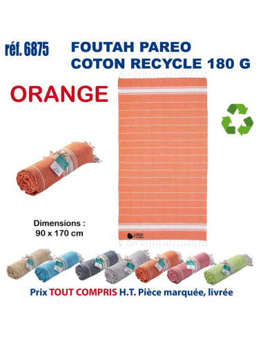 Paréo foutah serviette de plage coton recyclé 180 grs REF 6875 6875 SERVIETTES : OBJETS ET TEXTILE PUBLICITAIRE  14,07 €