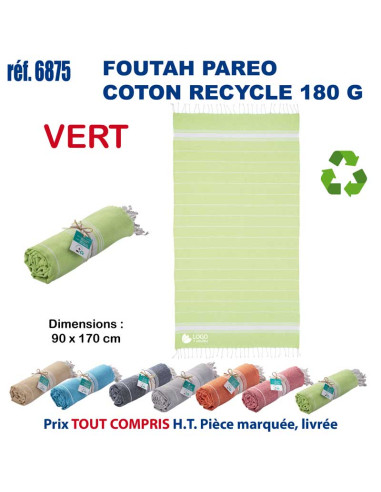 Paréo foutah serviette de plage coton recyclé 180 grs REF 6875 6875 SERVIETTES : OBJETS ET TEXTILE PUBLICITAIRE  14,07 €