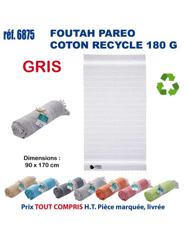 Paréo foutah serviette de plage coton recyclé 180 grs REF 6875 6875 SERVIETTES : OBJETS ET TEXTILE PUBLICITAIRE  14,07 €