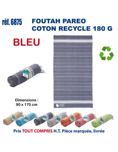 Paréo foutah serviette de plage coton recyclé 180 grs REF 6875 6875 SERVIETTES : OBJETS ET TEXTILE PUBLICITAIRE  14,07 €