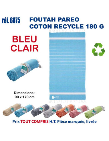 Paréo foutah serviette de plage coton recyclé 180 grs REF 6875 6875 SERVIETTES : OBJETS ET TEXTILE PUBLICITAIRE  14,07 €