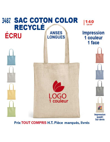 TOTE BAG COTON RECYCLE REF 3487 3487 SACS SHOPPING - TOTEBAG  2,54 €