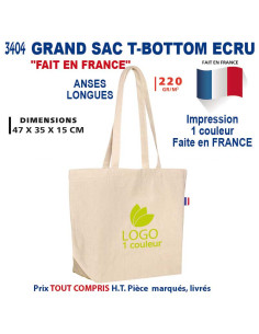 GRAND SAC T-BOTTOM COTON ECRU 220 GRS FAIT EN FRANCE REF 3404 3404 BONS PLANS 5,17 € 2