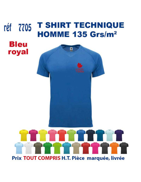 T-SHIRT SPORT RESPIRANT BLEU ROYAL HOMME OU FEMME REF 7705 7705 bleu royal T SHIRTS SPORT RESPIRANTS 135 GRS  5,40 €