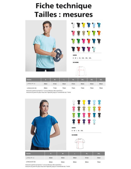 T-SHIRT SPORT RESPIRANT BLEU ROYAL HOMME OU FEMME REF 7705 7705 bleu royal T SHIRTS SPORT RESPIRANTS 135 GRS  5,40 €