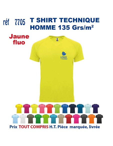 T-SHIRT SPORT JAUNE FLUO HOMME OU FEMME REF 7705 7705 jaune fluo T SHIRTS SPORT RESPIRANTS 135 GRS  5,40 €
