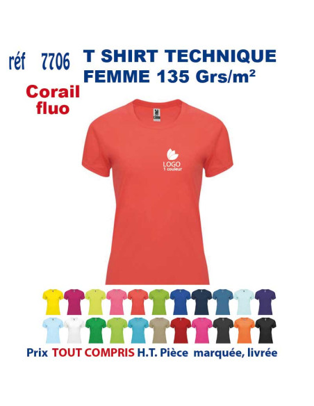 T-SHIRT SPORT RESPIRANT CORAIL FLUO HOMME OU FEMME REF 7705 7705 corail fluo T SHIRTS SPORT RESPIRANTS 135 GRS  5,40 €
