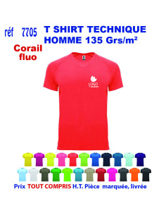 T-SHIRT SPORT RESPIRANT CORAIL FLUO HOMME OU FEMME REF 7705 7705 corail fluo T SHIRTS SPORT RESPIRANTS 135 GRS  5,40 €