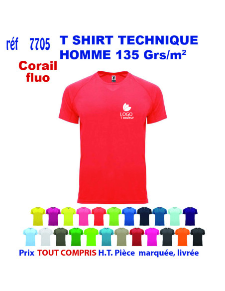T-SHIRT SPORT RESPIRANT CORAIL FLUO HOMME OU FEMME REF 7705 7705 corail fluo T SHIRTS SPORT RESPIRANTS 135 GRS  5,40 €