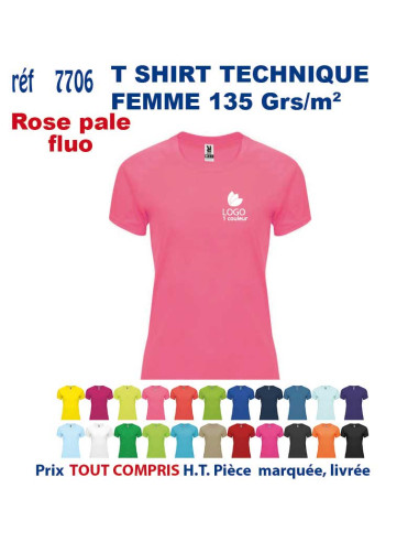 T-SHIRT SPORT RESPIRANT ROSE PALE FLUO HOMME OU FEMME REF 7705 7705 rose pale fluo T SHIRTS SPORT RESPIRANTS 135 GRS  5,40 €