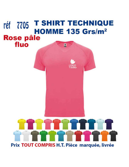 T-SHIRT SPORT RESPIRANT ROSE PALE FLUO HOMME OU FEMME REF 7705 7705 rose pale fluo T SHIRTS SPORT RESPIRANTS 135 GRS  5,40 €