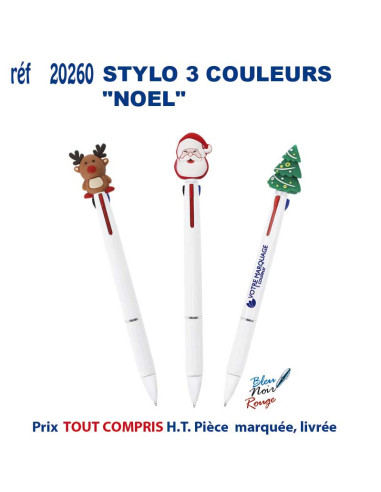 Stylo 3 couleurs personnalisé Noël REF 20260 20260 Stylos plastiques  1,97 €