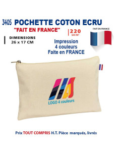 POCHETTE ZIPPEE COTON ECRU 220 GRS FAIT EN FRANCE REF 3405 3405 BONS PLANS 4,91 €
