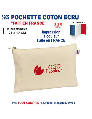 POCHETTE ZIPPEE COTON ECRU 220 GRS FAIT EN FRANCE REF 3405 3405 BONS PLANS 4,91 €