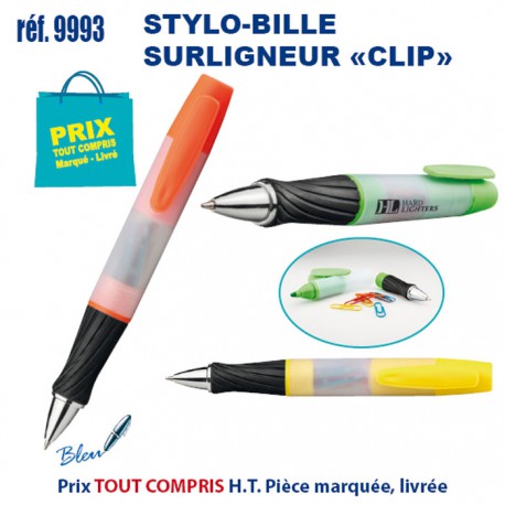 STYLO BILLE SURLIGNEUR CLIP REF 9993 9993 Surligneur  2,32 €