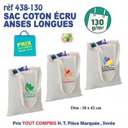 SAC COTON ECRU ANSES LONGUES 130 GRS REF 438-130 438-130 SACS SHOPPING - TOTEBAG  2,53 €