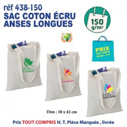 SAC COTON ECRU ANSES LONGUES 150 GRS REF 438-150 438-150 SACS SHOPPING - TOTEBAG  2,69 €