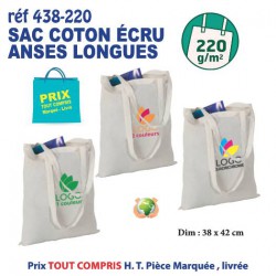 SAC COTON ECRU ANSES LONGUES 220 GRS REF 438-220 438-220 SACS SHOPPING - TOTEBAG  3,30 €