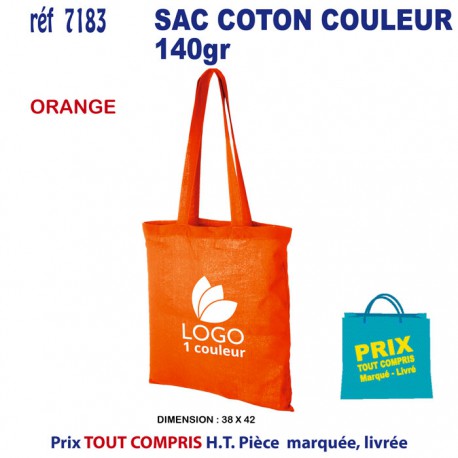 SAC COTON COULEUR 140 GRS REF 7183 7183 SACS SHOPPING - TOTEBAG  3,00 €