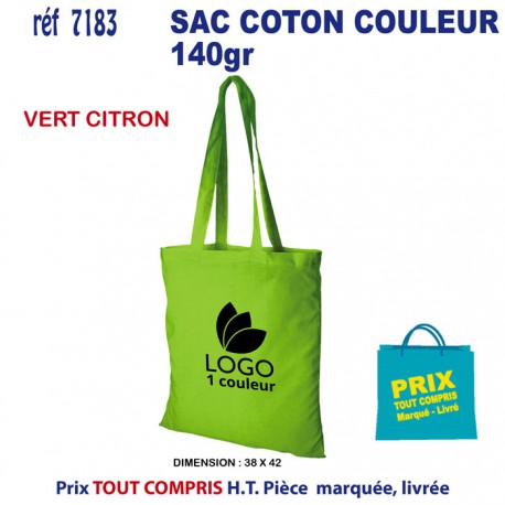 SAC COTON COULEUR 140 GRS REF 7183 7183 SACS SHOPPING - TOTEBAG  3,00 €