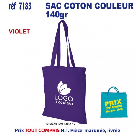 SAC COTON COULEUR 140 GRS REF 7183 7183 SACS SHOPPING - TOTEBAG  3,00 €