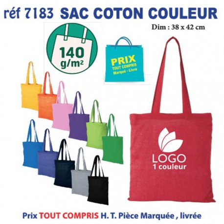 SAC COTON COULEUR 140 GRS REF 7183 7183 SACS SHOPPING - TOTEBAG  3,00 €