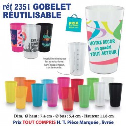 GOBELET REUTILISABLE QUADRI REF 2351 2351 GOURDES GOBELETS : OBJETS PUBLICITAIRES  2,44 €