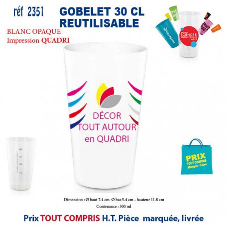 GOBELET REUTILISABLE QUADRI REF 2351 2351 GOURDES GOBELETS : OBJETS PUBLICITAIRES  2,44 €