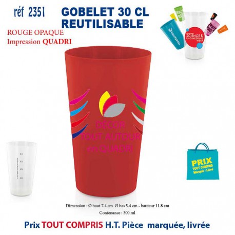 GOBELET REUTILISABLE QUADRI REF 2351 2351 GOURDES GOBELETS : OBJETS PUBLICITAIRES  2,44 €