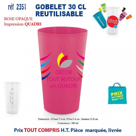 GOBELET REUTILISABLE QUADRI REF 2351 2351 GOURDES GOBELETS : OBJETS PUBLICITAIRES  2,44 €