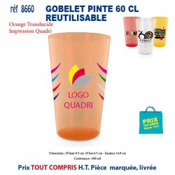 GOBELET PINTE 60 CL REUTILISABLE REF 8660 8660 GOURDES GOBELETS : OBJETS PUBLICITAIRES  2,44 €