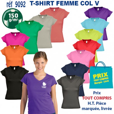 T SHIRT FEMME COL V 150 GRS REF 9092 9092 T SHIRTS COULEUR PUBLICITAIRES PERSONNALISES  3,43 €