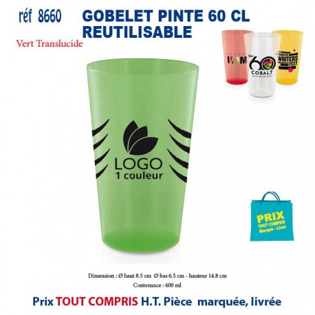 GOBELET PINTE 60 CL REUTILISABLE REF 8660 8660 GOURDES GOBELETS : OBJETS PUBLICITAIRES  2,44 €