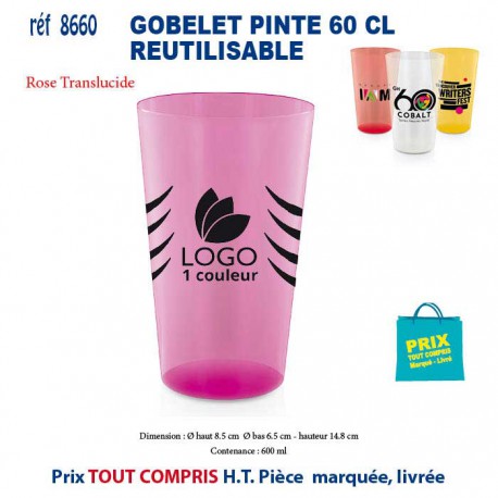 GOBELET PINTE 60 CL REUTILISABLE REF 8660 8660 GOURDES GOBELETS : OBJETS PUBLICITAIRES  2,44 €