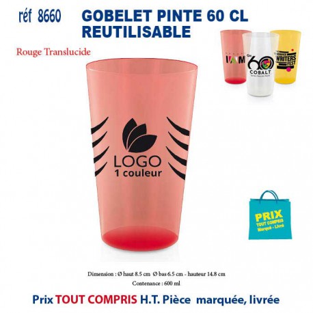 GOBELET PINTE 60 CL REUTILISABLE REF 8660 8660 GOURDES GOBELETS : OBJETS PUBLICITAIRES  2,44 €