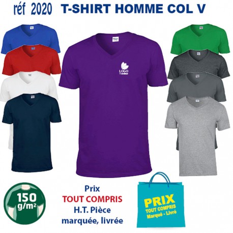 T SHIRT COL V 150 GRS DUO HOMME REF 2020 2020 T SHIRTS COULEUR PUBLICITAIRES PERSONNALISES  3,52 €