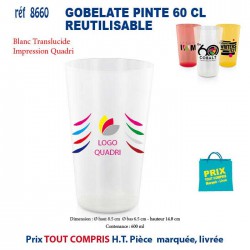 GOBELET PINTE 60 CL REUTILISABLE REF 8660 8660 GOURDES GOBELETS : OBJETS PUBLICITAIRES  2,44 € 2
