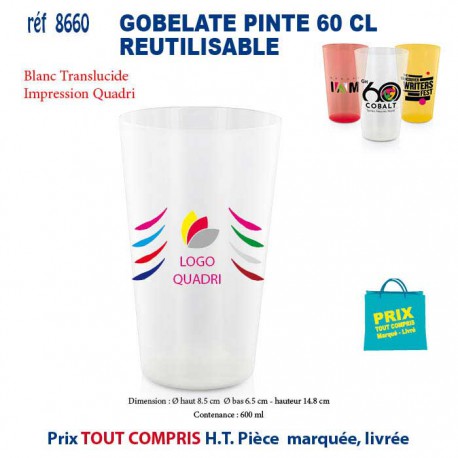 GOBELET PINTE 60 CL REUTILISABLE REF 8660 8660 GOURDES GOBELETS : OBJETS PUBLICITAIRES  2,44 €