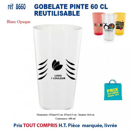 GOBELET PINTE 60 CL REUTILISABLE REF 8660 8660 GOURDES GOBELETS : OBJETS PUBLICITAIRES  2,44 €