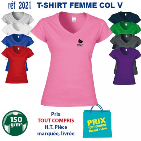 T SHIRT COL V 150 GRS DUO FEMME REF 2021 2021 T SHIRTS COULEUR PUBLICITAIRES PERSONNALISES  3,52 €