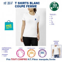 T SHIRT BLANC PUBLICITAIRE COTON FEMME 190 GRS REF 201 F 201 F T SHIRTS BLANCS PUBLICITAIRES PERSONNALISES  5,04 €
