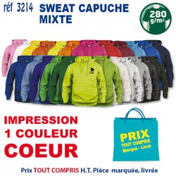 SWEAT CAPUCHE MIXTE REF 3214 3214 SWEAT PUBLICITAIRES PERSONNALISES  12,42 €