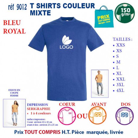 T-SHIRT COULEUR MIXTE BLEU ROYAL REF 9012 9012 BLEU ROYAL T-SHIRT COTON MIXTE 150 GRS  2,90 €